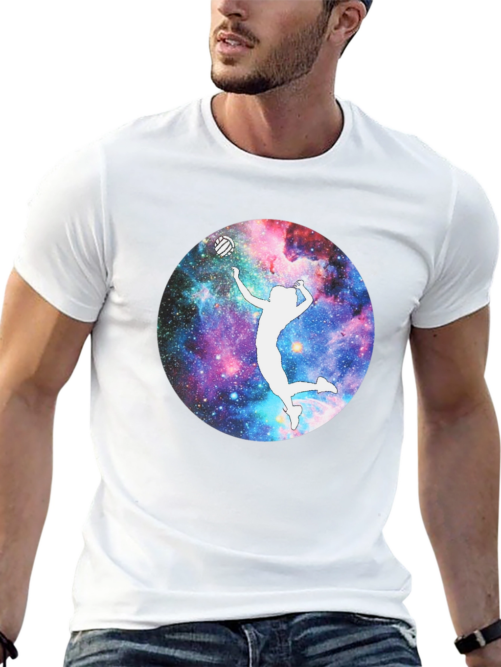 Galaxy Volleyball Player T-Shirt - Black Cotton Tee