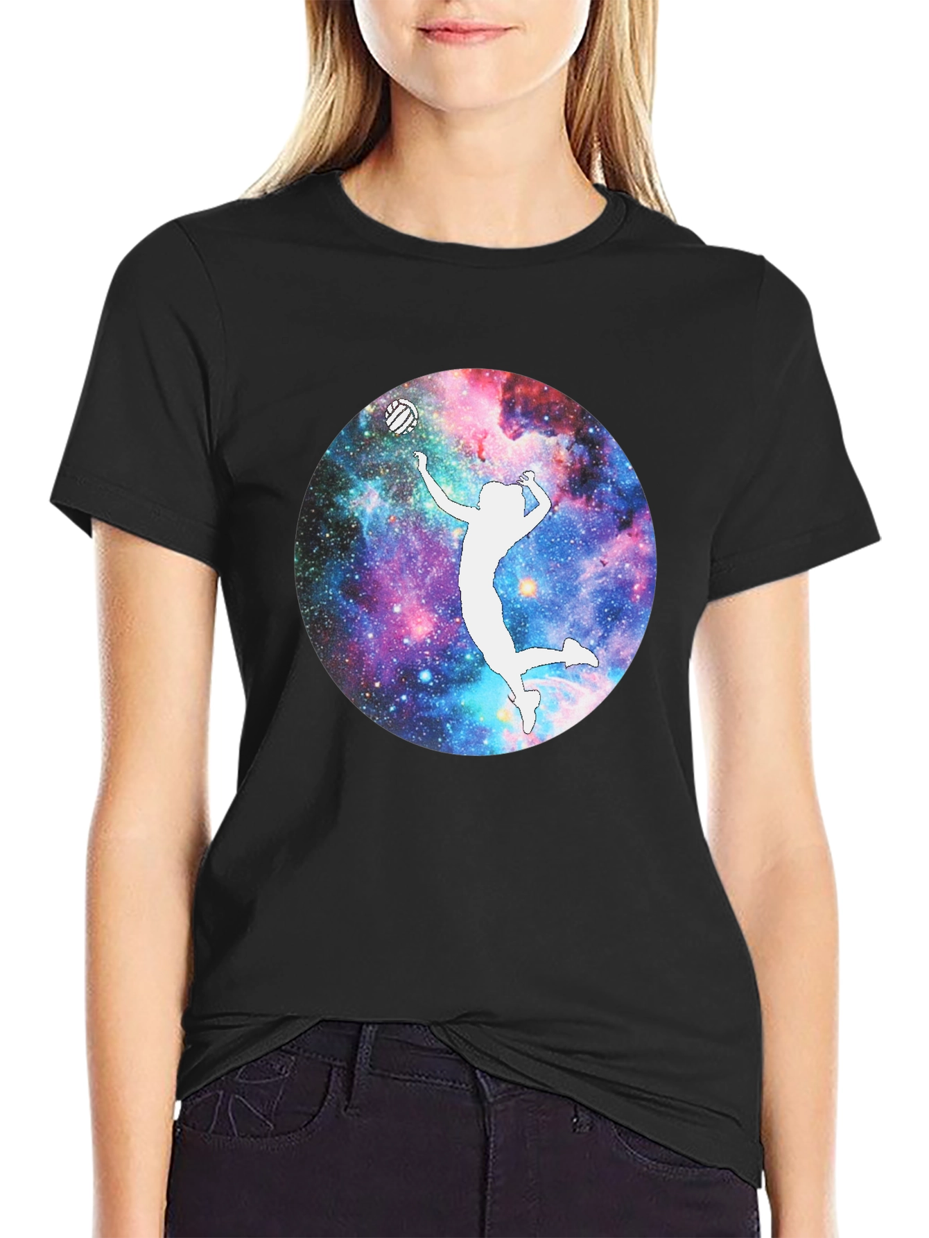 Galaxy Volleyball Player T-Shirt - Black Cotton Tee