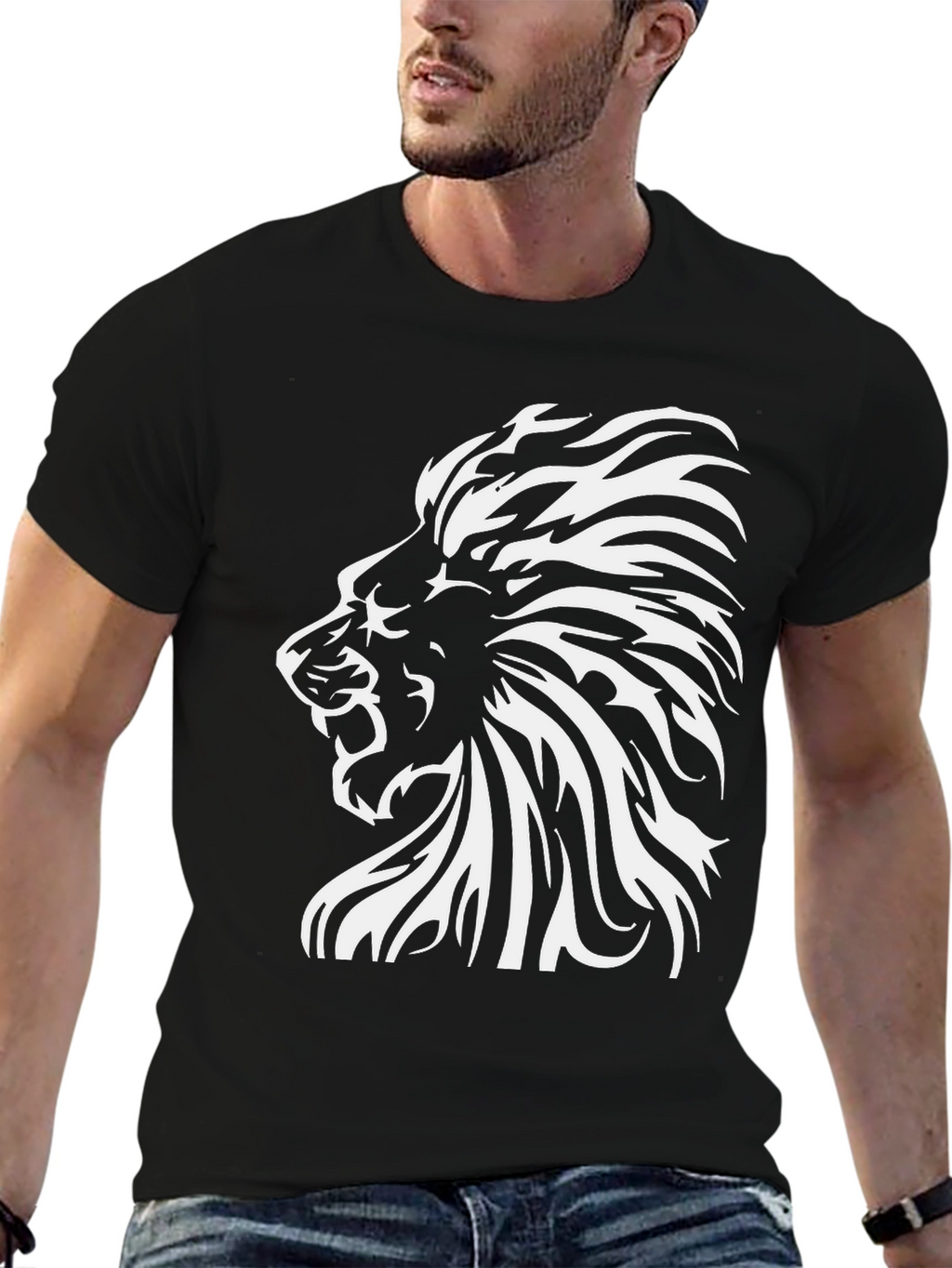 Lion Graphic Print T-Shirt - Bold Black Tee