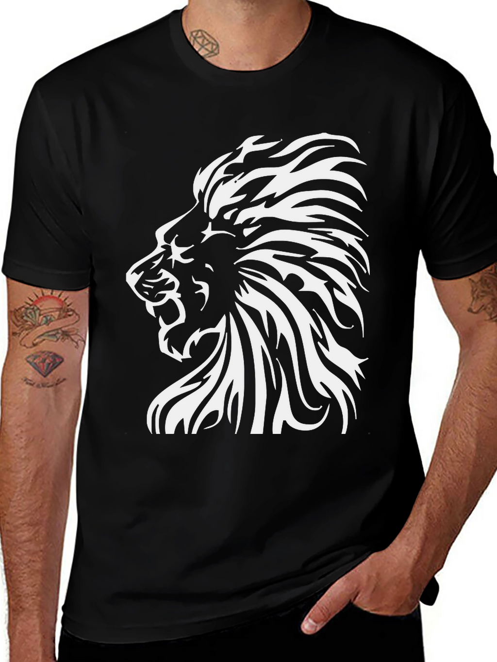 Lion Graphic Print T-Shirt - Bold Black Tee