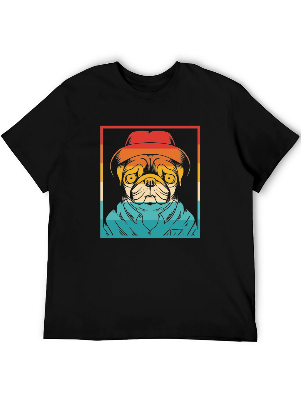 Pug Retro Style Graphic Tee - Black