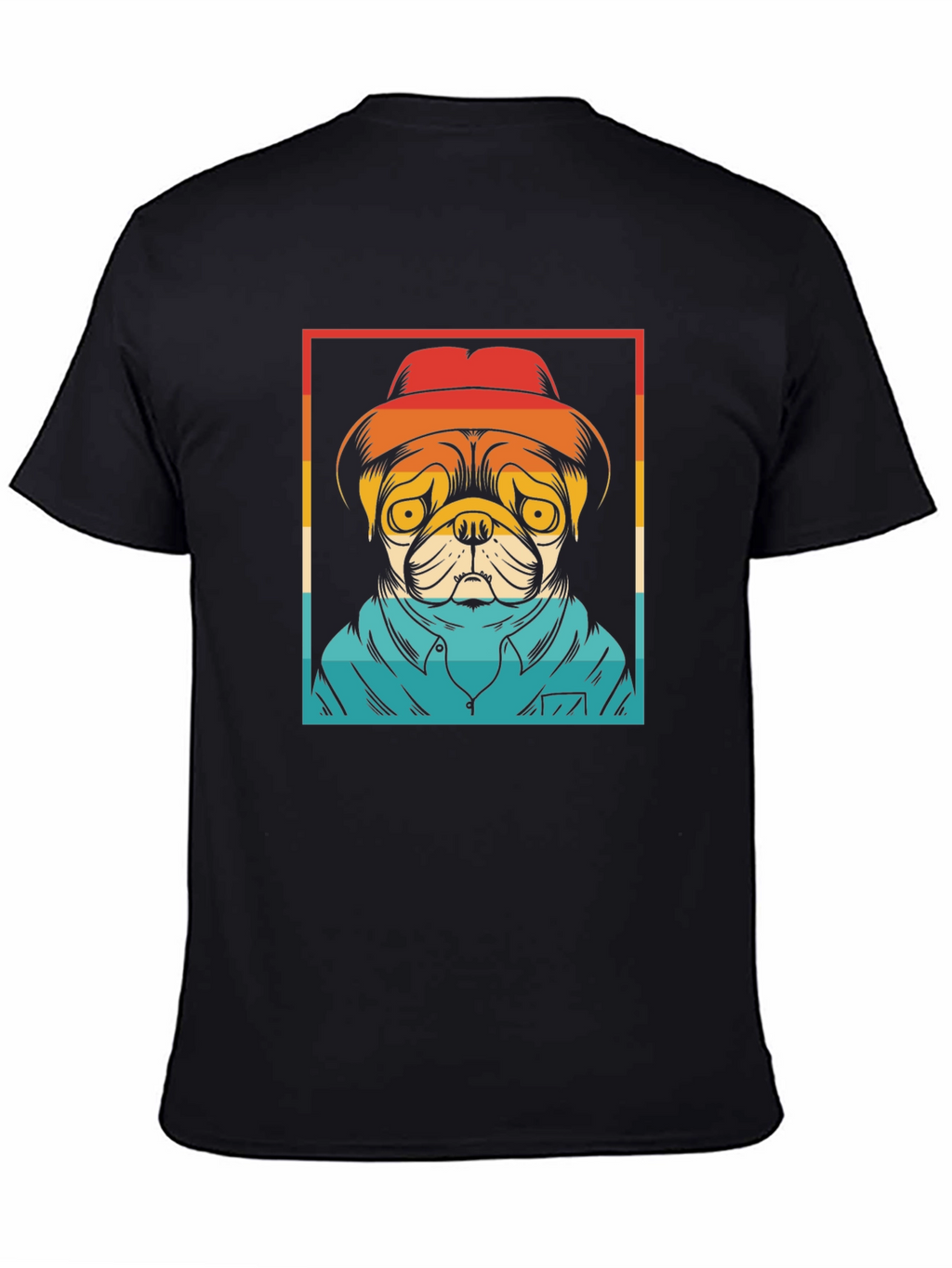 Pug Retro Style Graphic Tee - Black