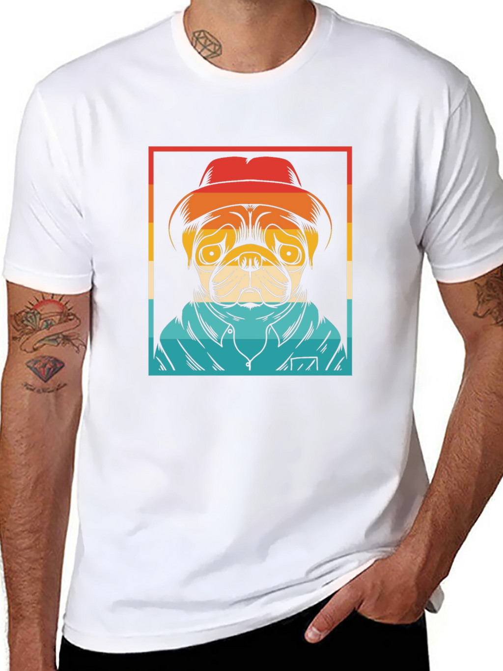 Pug Retro Style Graphic Tee - Black