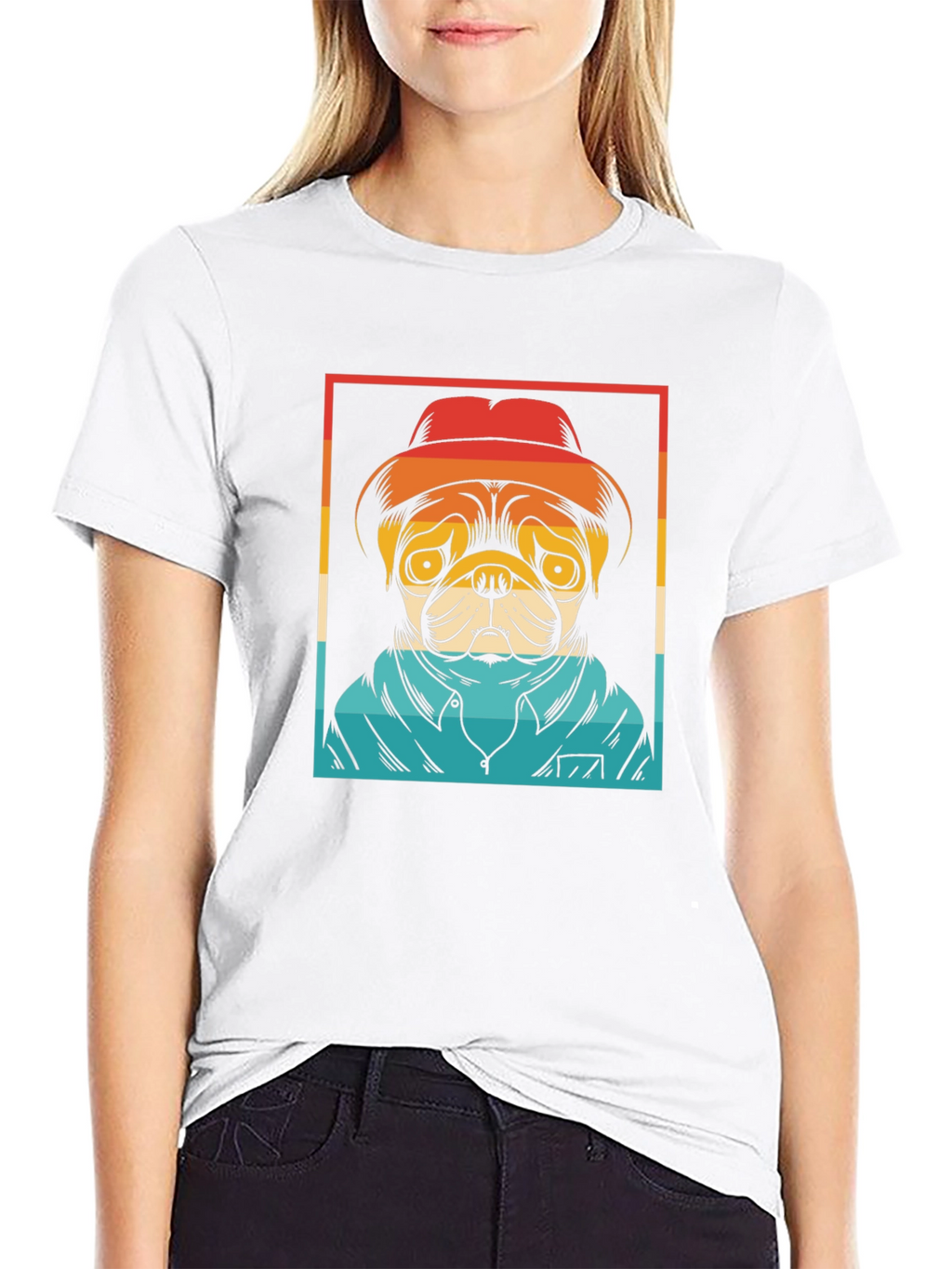 Pug Retro Style Graphic Tee - Black