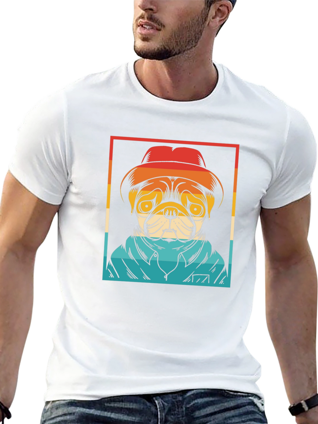Pug Retro Style Graphic Tee - Black