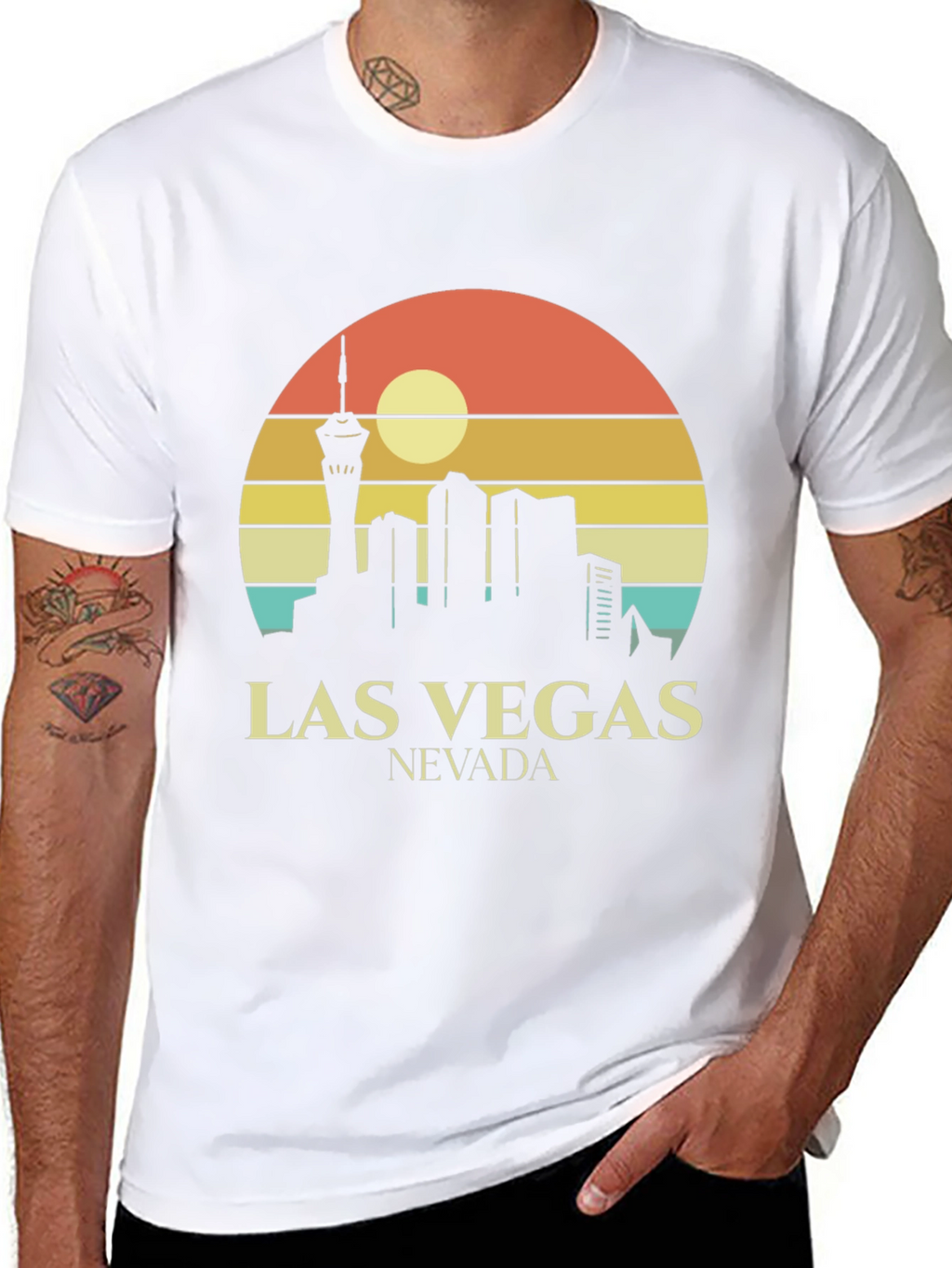 Las Vegas Skyline T-Shirt Retro Style Black Tee