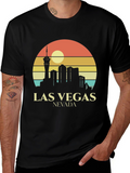 Las Vegas Skyline T-Shirt Retro Style Black Tee