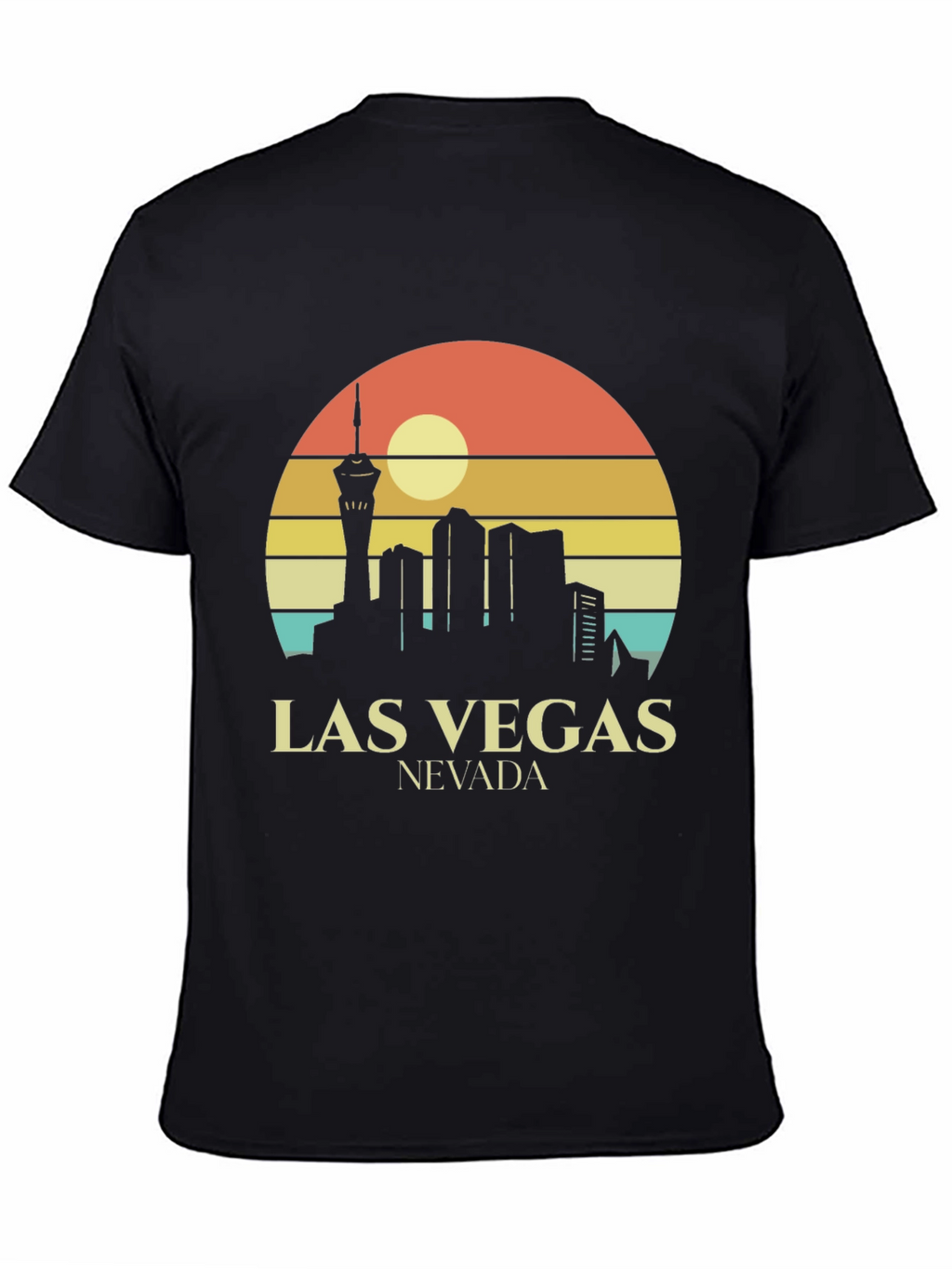 Las Vegas Skyline T-Shirt Retro Style Black Tee