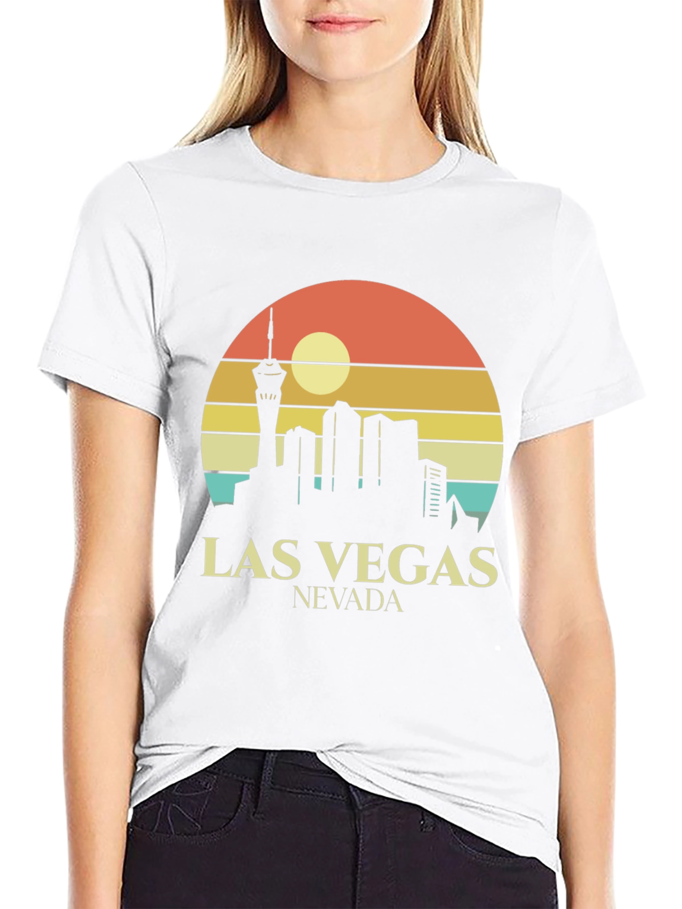 Las Vegas Skyline T-Shirt Retro Style Black Tee