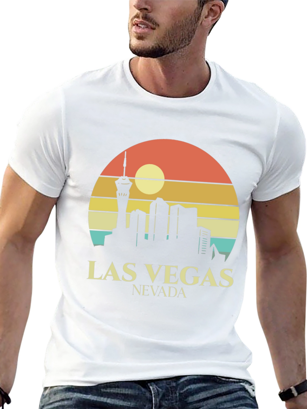 Las Vegas Skyline T-Shirt Retro Style Black Tee