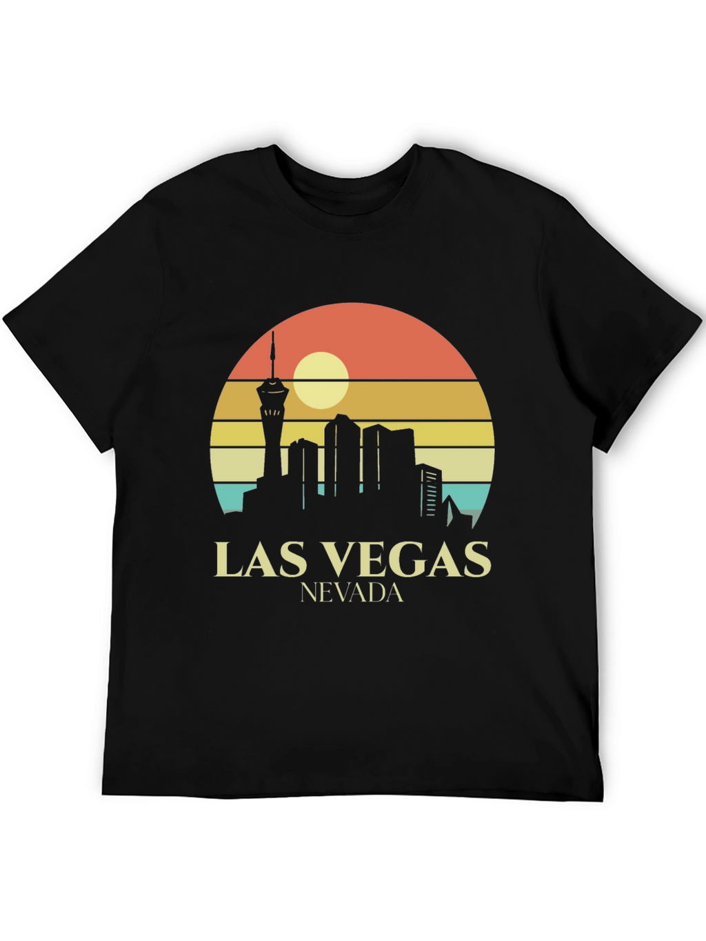Las Vegas Skyline T-Shirt Retro Style Black Tee