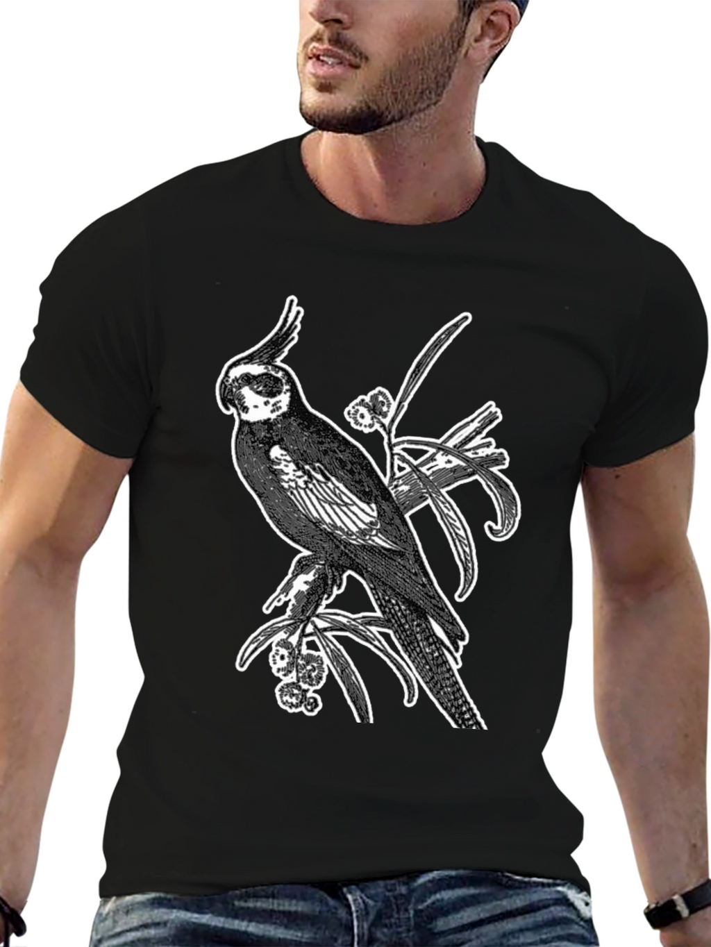 Cockatiel Graphic T-Shirt - Black Cotton Tee