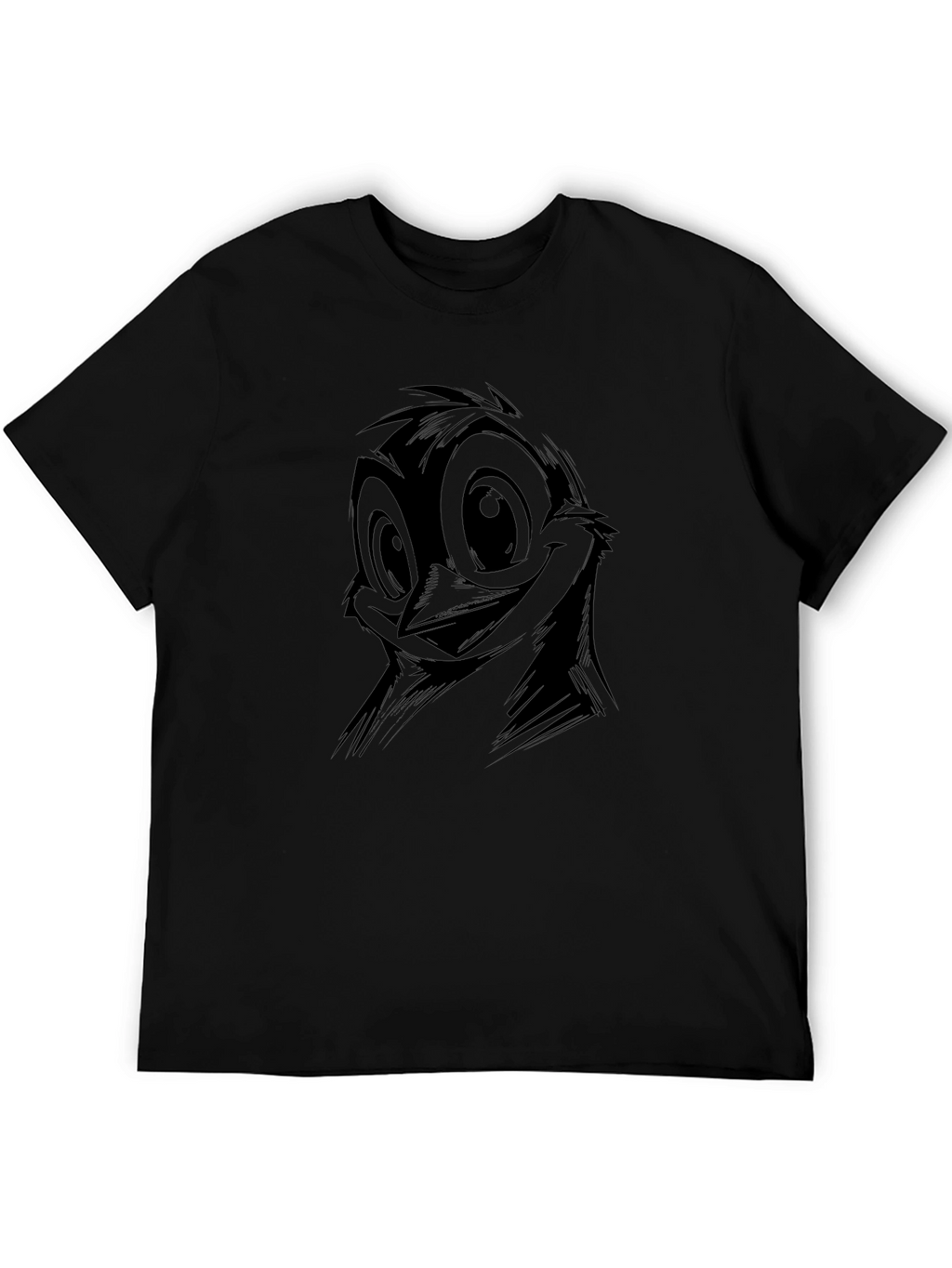 Quirky Cartoon Bird Graphic Black T-Shirt