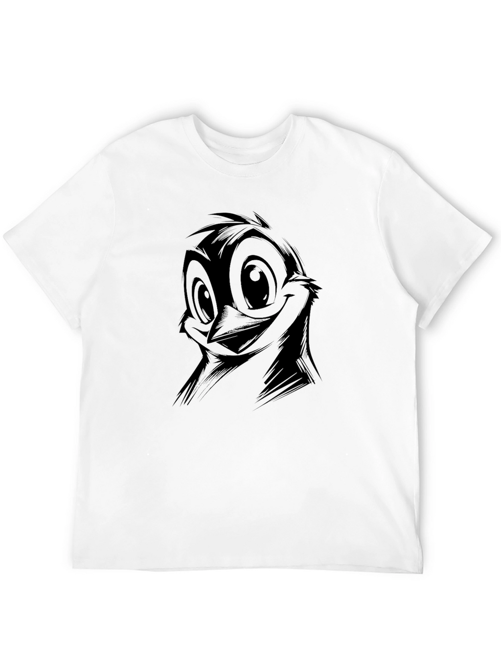Quirky Cartoon Bird Graphic Black T-Shirt