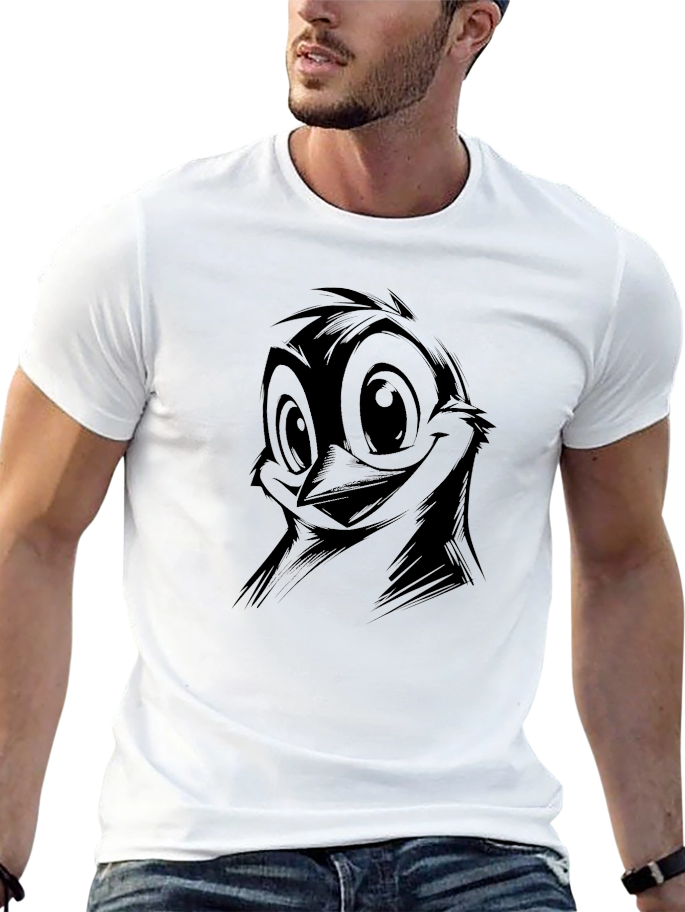 Quirky Cartoon Bird Graphic Black T-Shirt