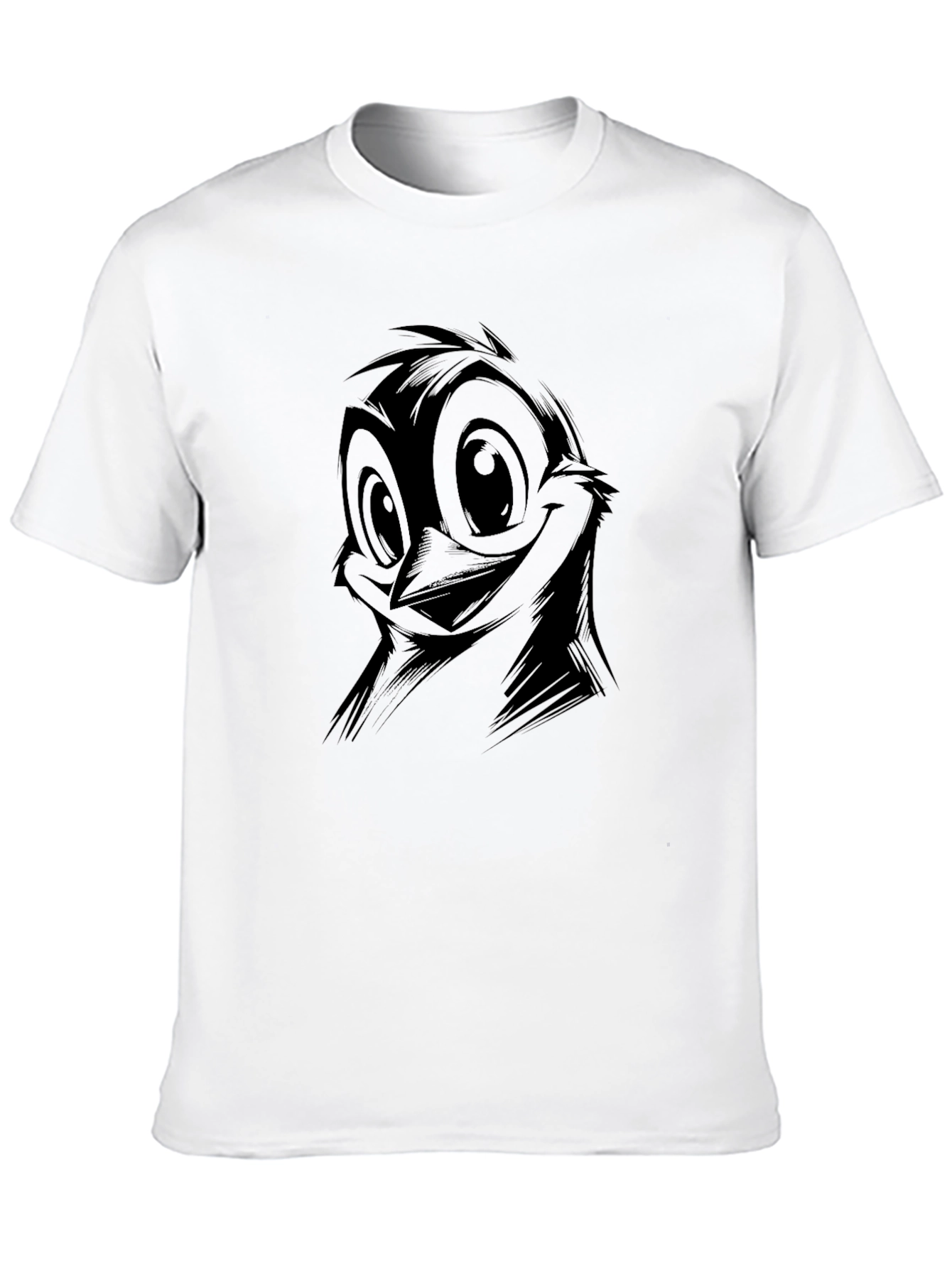 Quirky Cartoon Bird Graphic Black T-Shirt