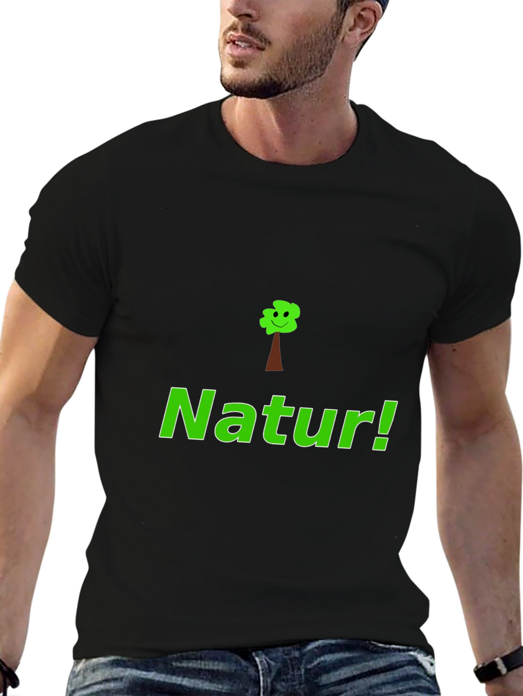 Natur! Black Graphic Tee with Tree Design