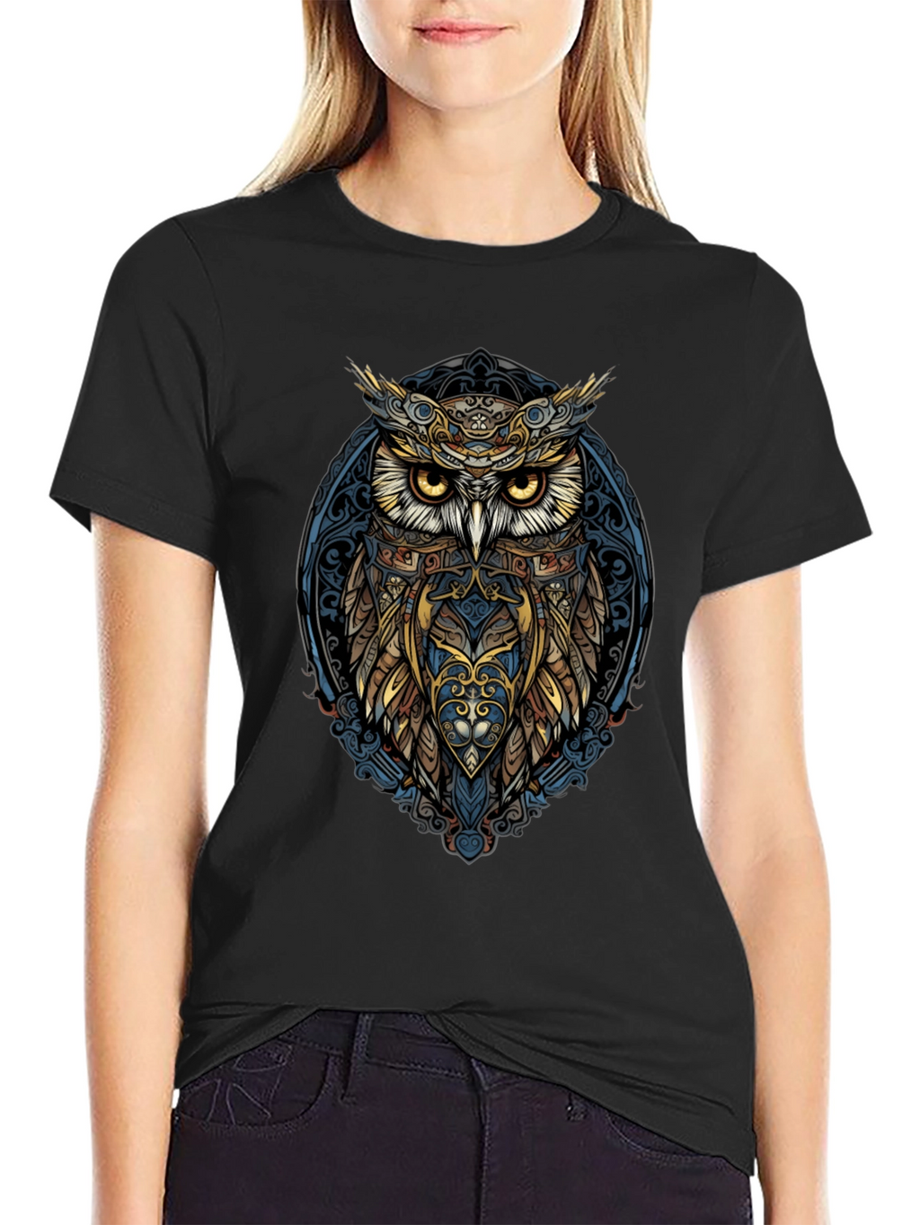 Owl Graphic Print Mens Black T-Shirt