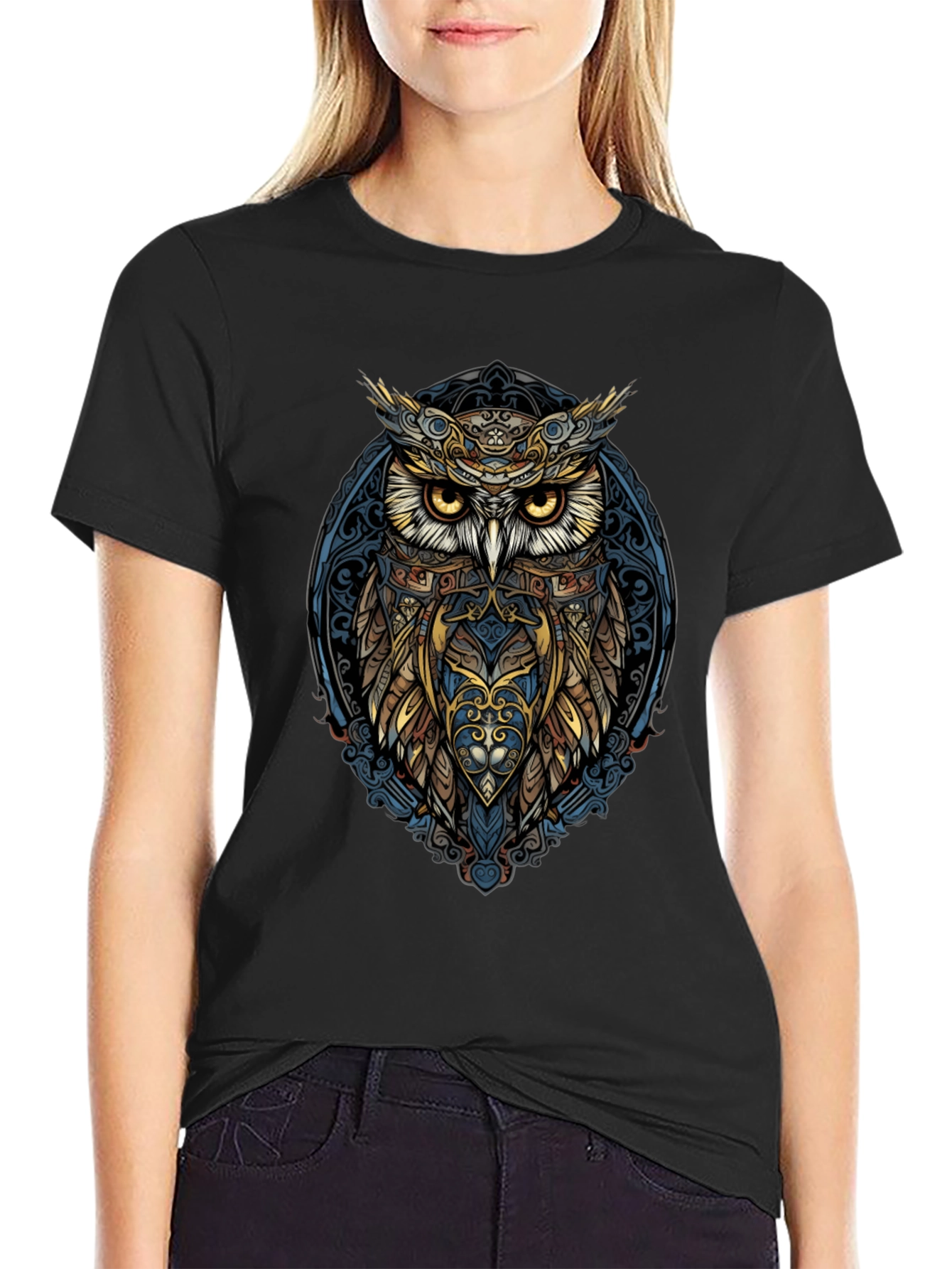 Owl Graphic Print Mens Black T-Shirt