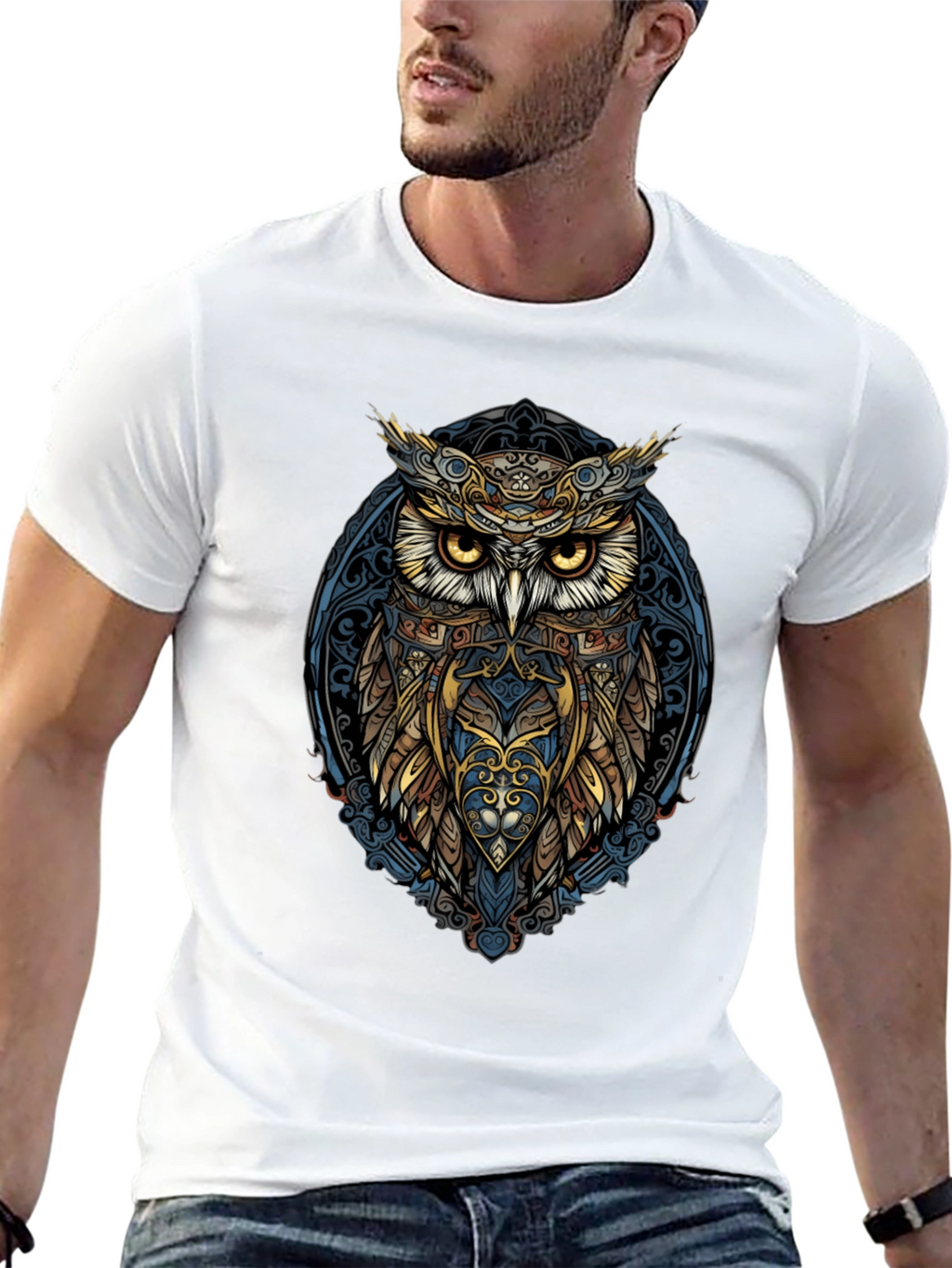 Owl Graphic Print Mens Black T-Shirt