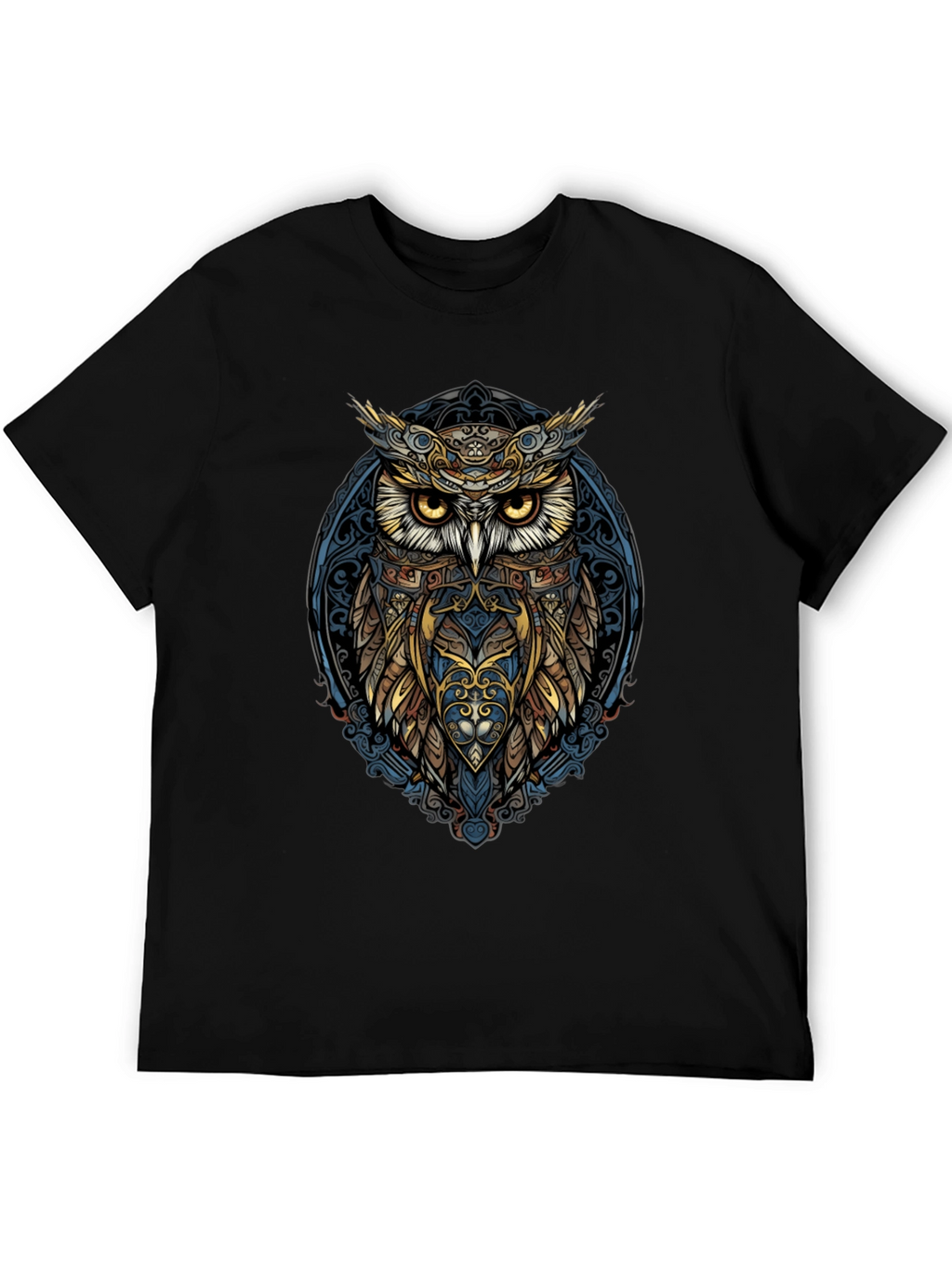 Owl Graphic Print Mens Black T-Shirt
