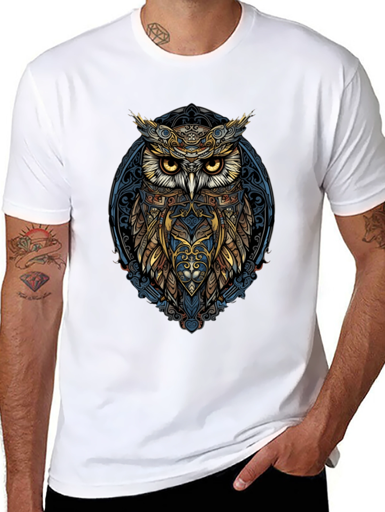 Owl Graphic Print Mens Black T-Shirt