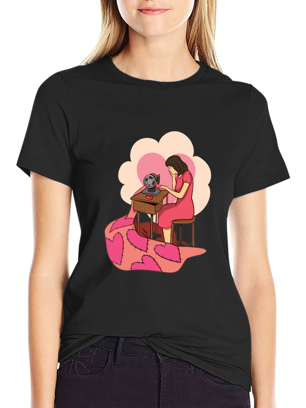 Sewing Woman Heart Quilt T-Shirt