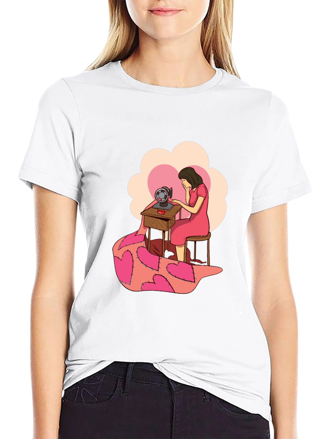 Sewing Woman Heart Quilt T-Shirt