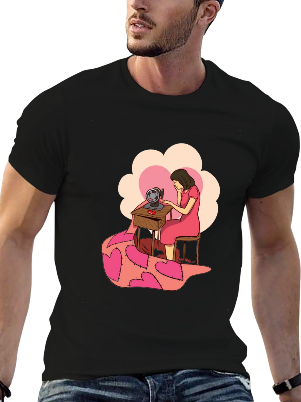 Sewing Woman Heart Quilt T-Shirt