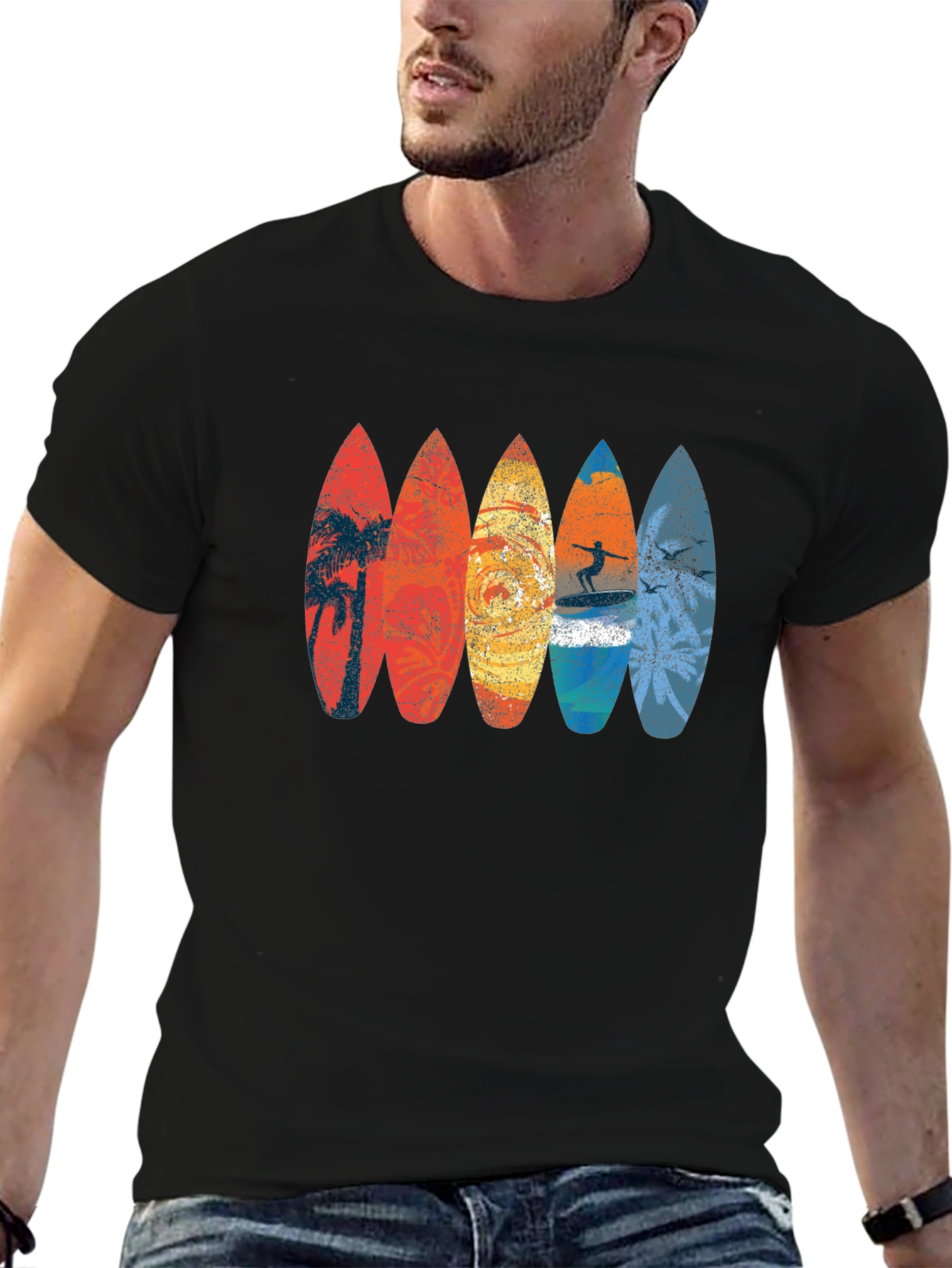Retro Surfboard Graphic Tee - Black