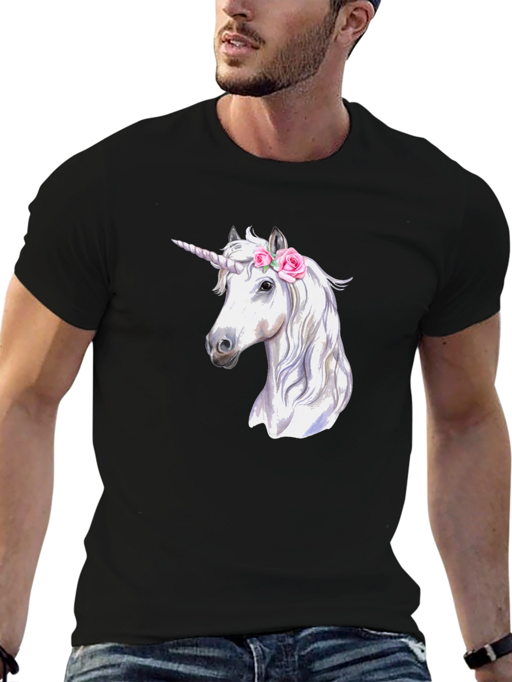 Unicorn Graphic Print Black T-Shirt