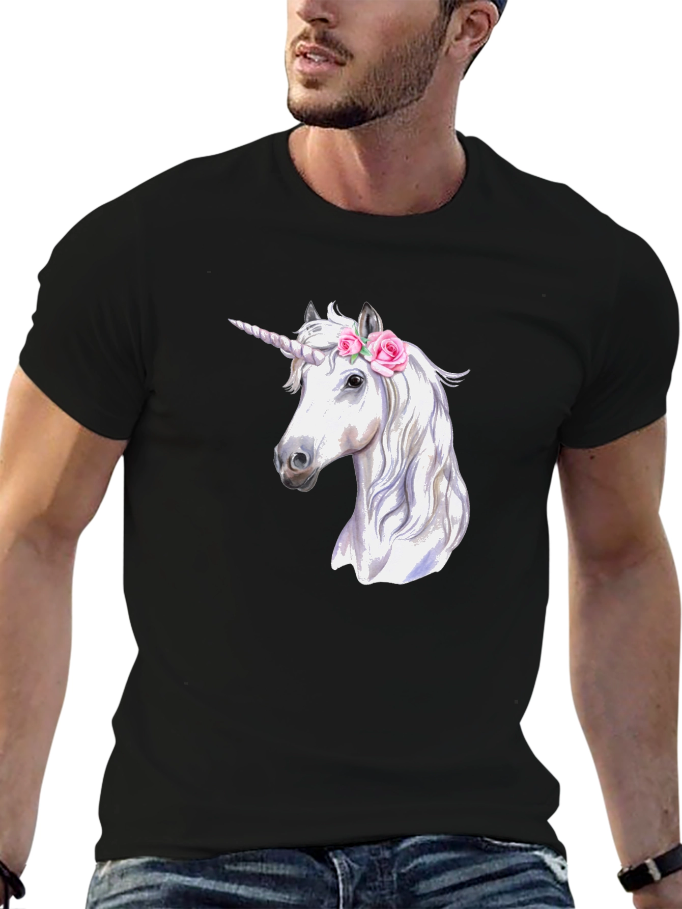 Unicorn Graphic Print Black T-Shirt