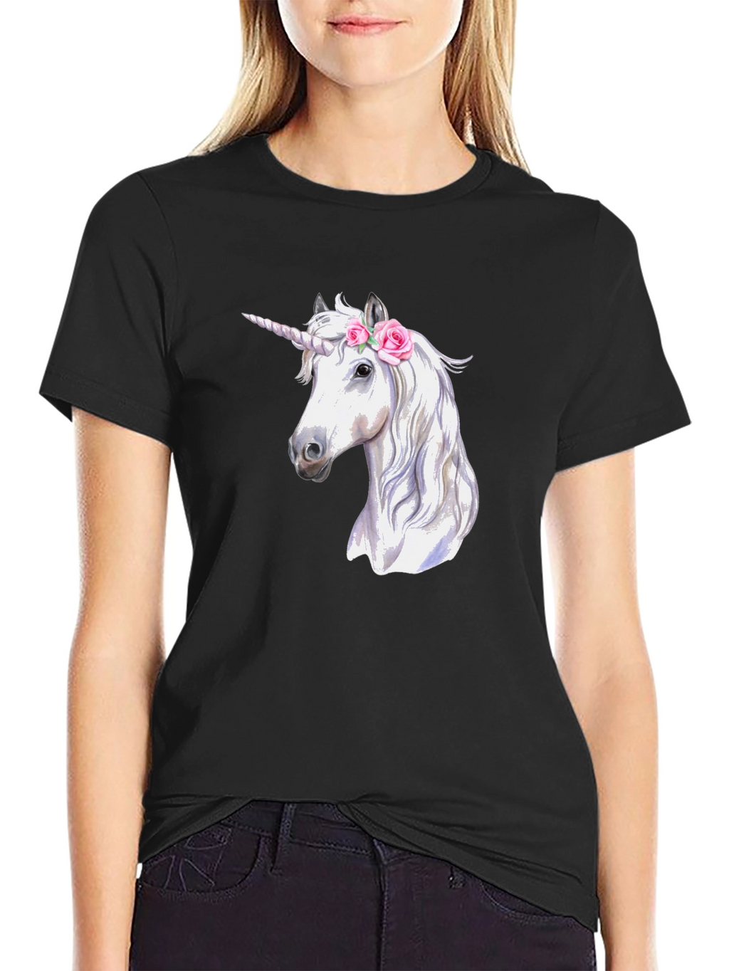 Unicorn Graphic Print Black T-Shirt