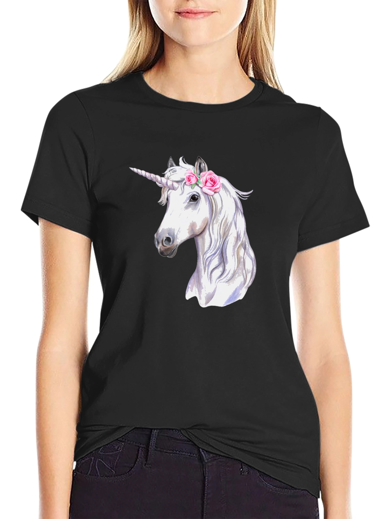 Unicorn Graphic Print Black T-Shirt