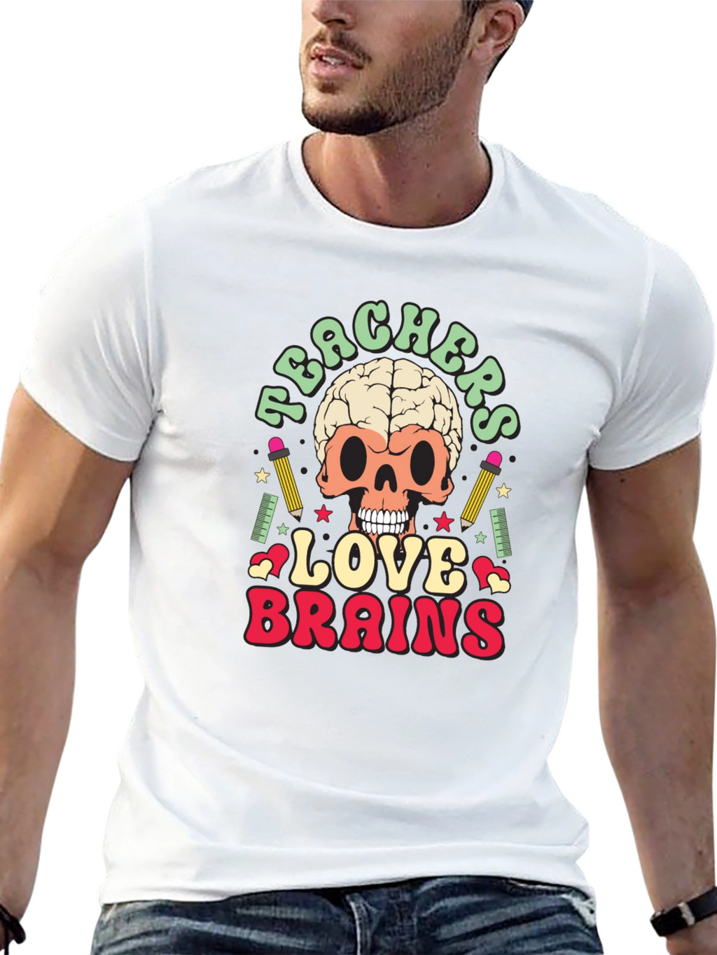 Teachers Love Brains Graphic Tee - Funny Skull T-Shirt