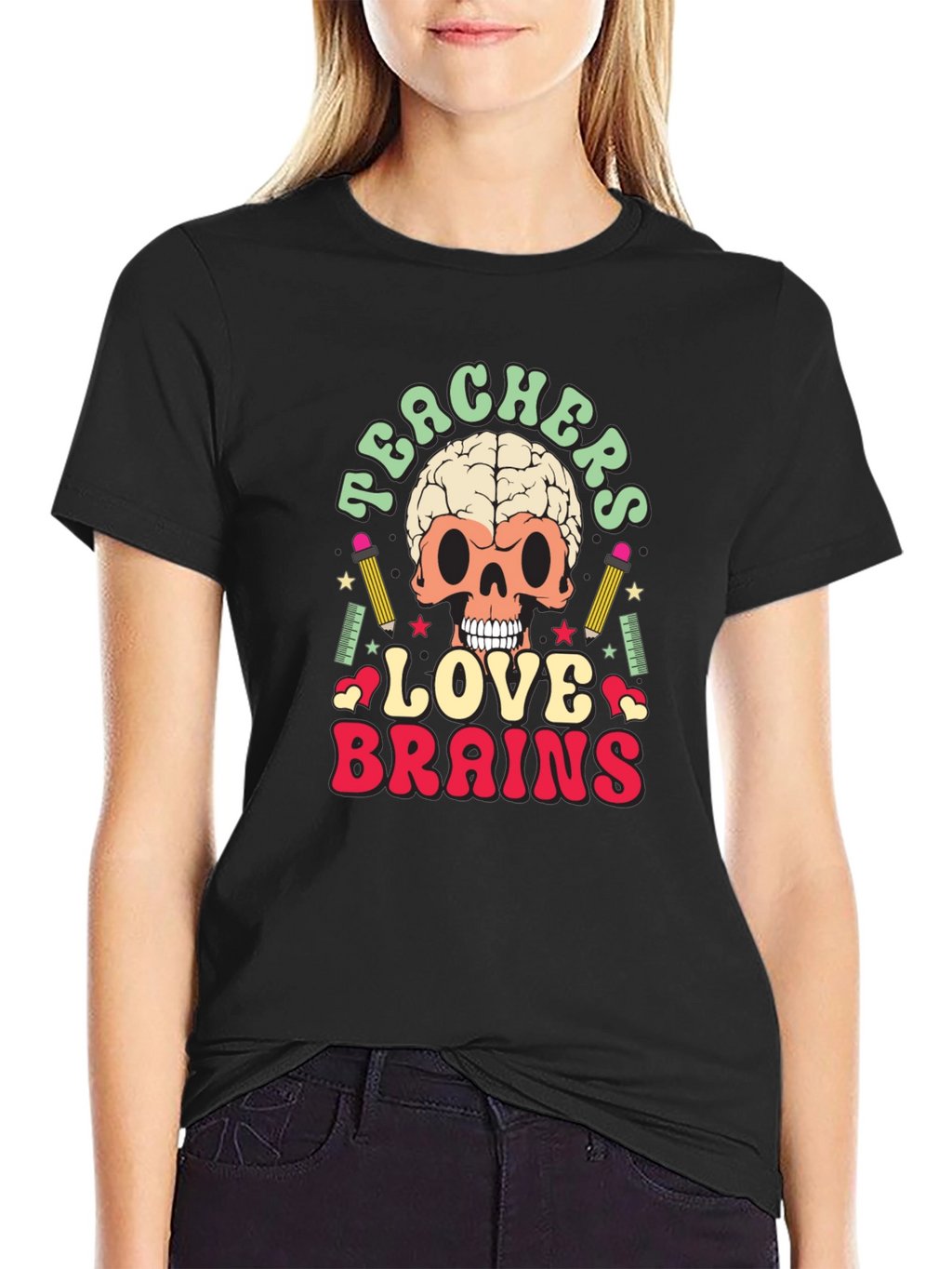 Teachers Love Brains Graphic Tee - Funny Skull T-Shirt