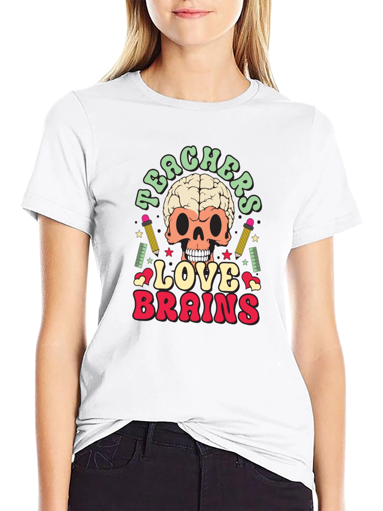 Teachers Love Brains Graphic Tee - Funny Skull T-Shirt