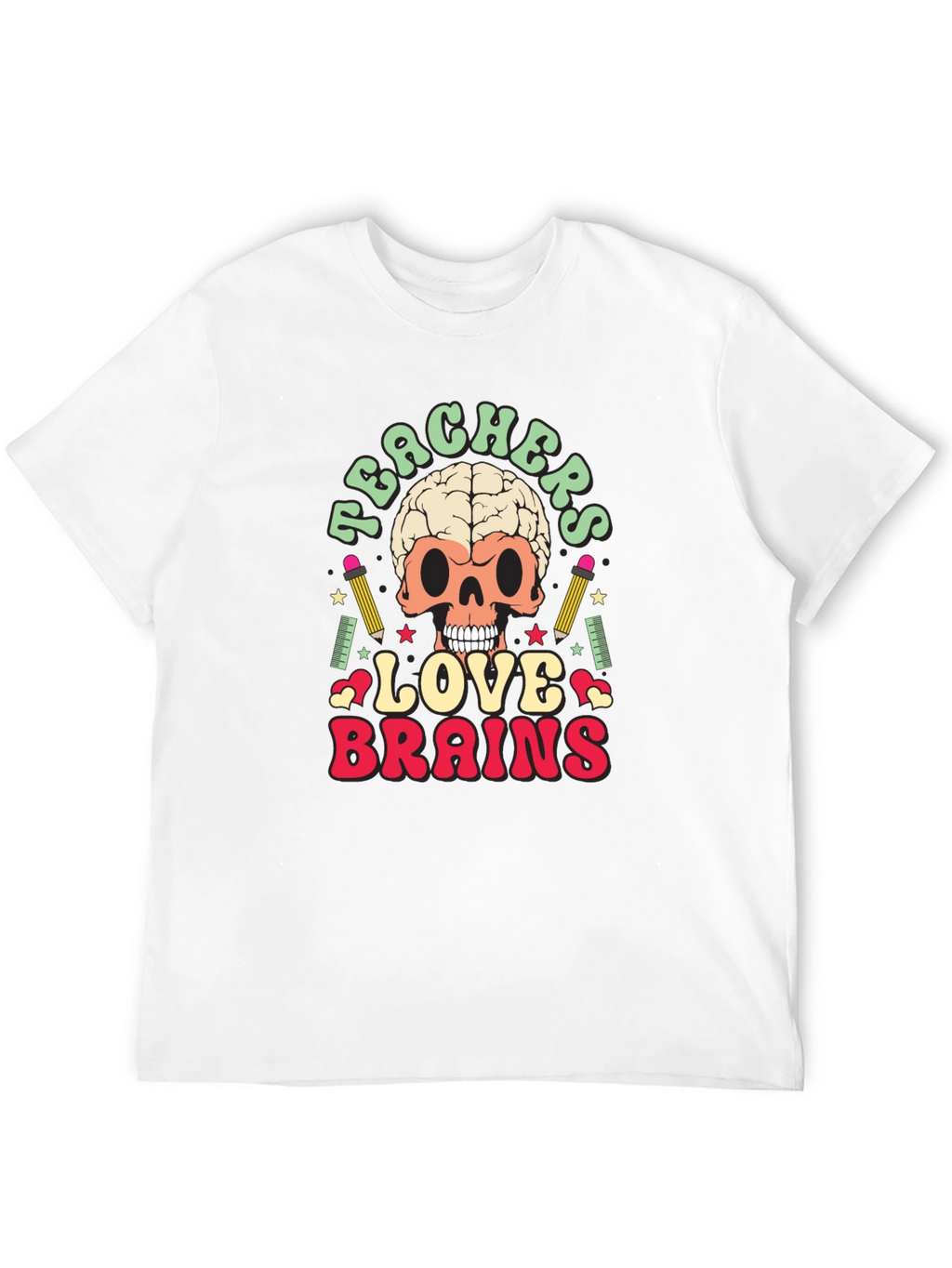 Teachers Love Brains Graphic Tee - Funny Skull T-Shirt