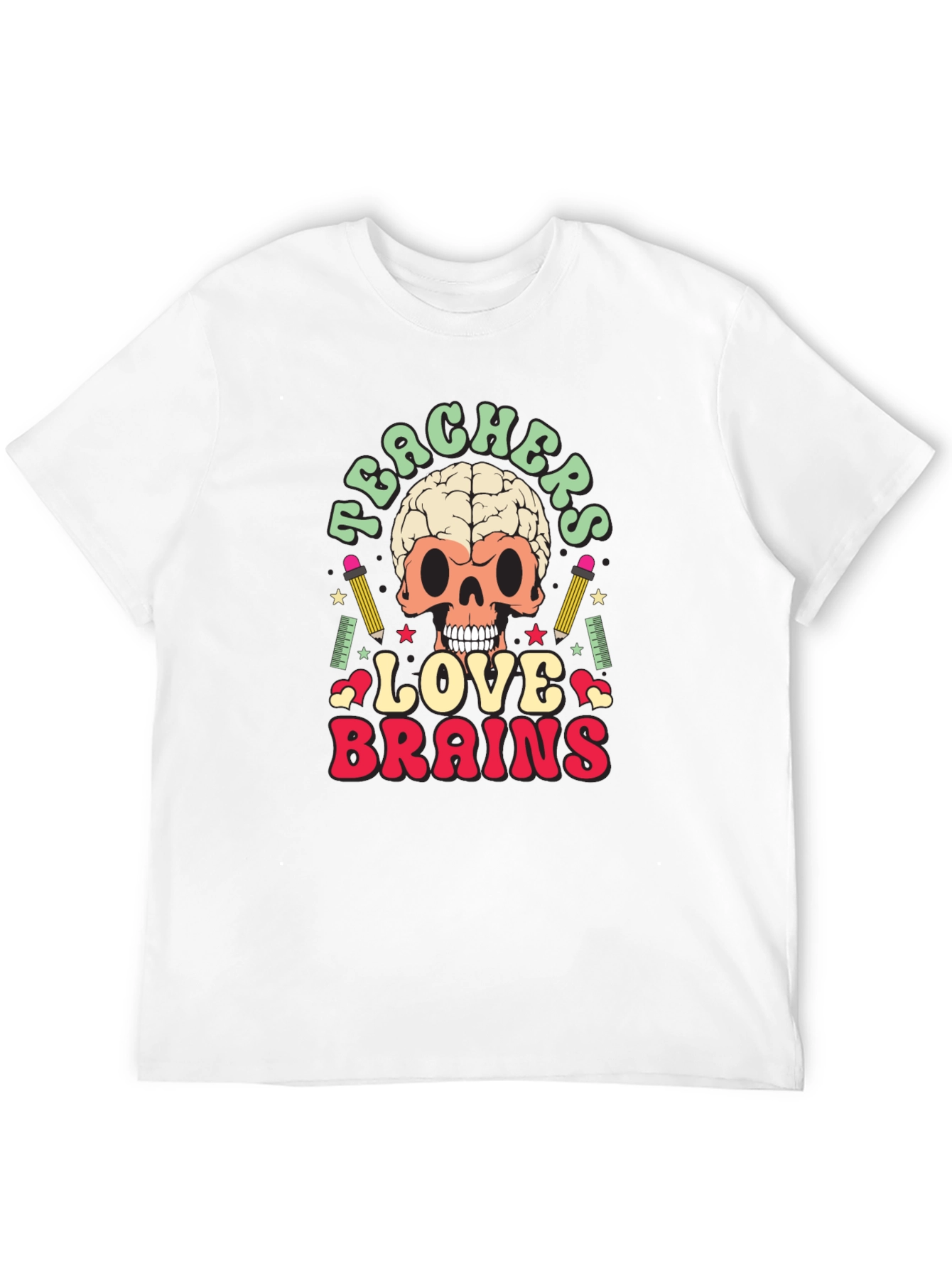 Teachers Love Brains Graphic Tee - Funny Skull T-Shirt