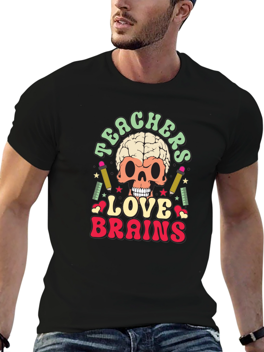 Teachers Love Brains Graphic Tee - Funny Skull T-Shirt