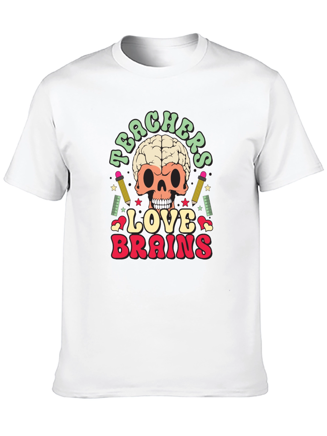Teachers Love Brains Graphic Tee - Funny Skull T-Shirt