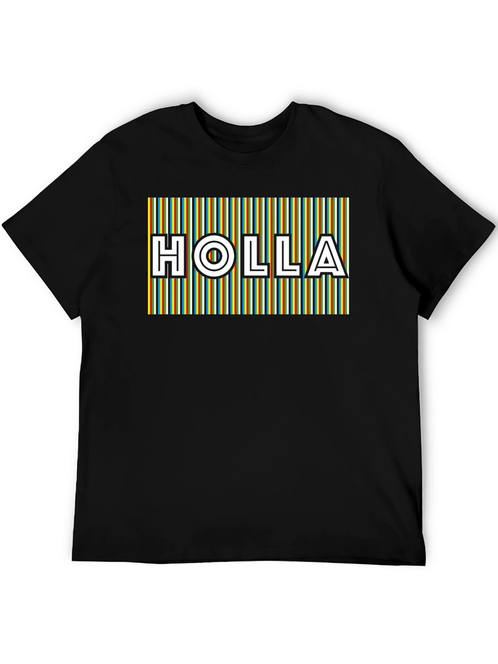 HOLLA Striped Graphic Tee - Mens Black T-Shirt