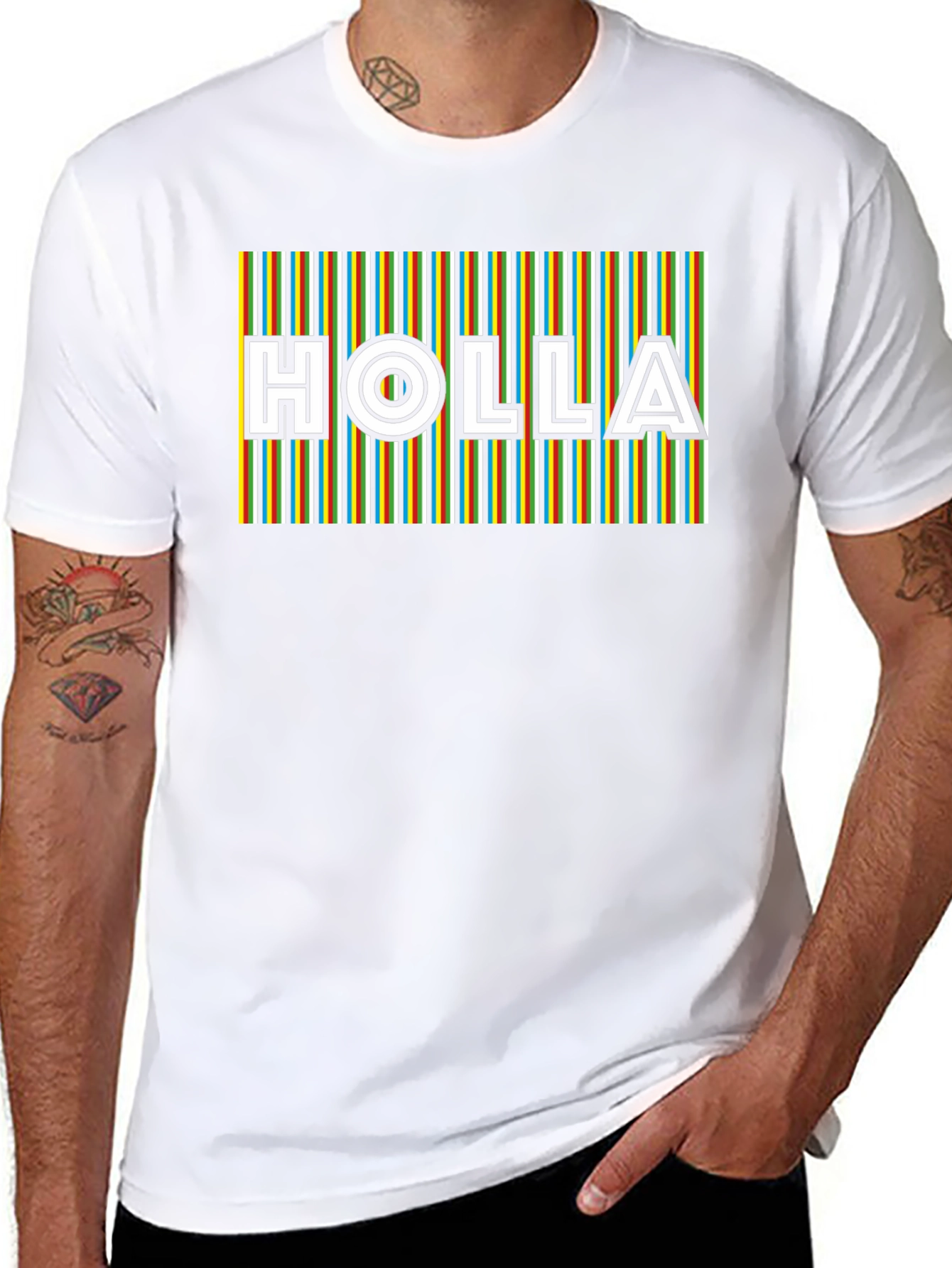 HOLLA Striped Graphic Tee - Mens Black T-Shirt