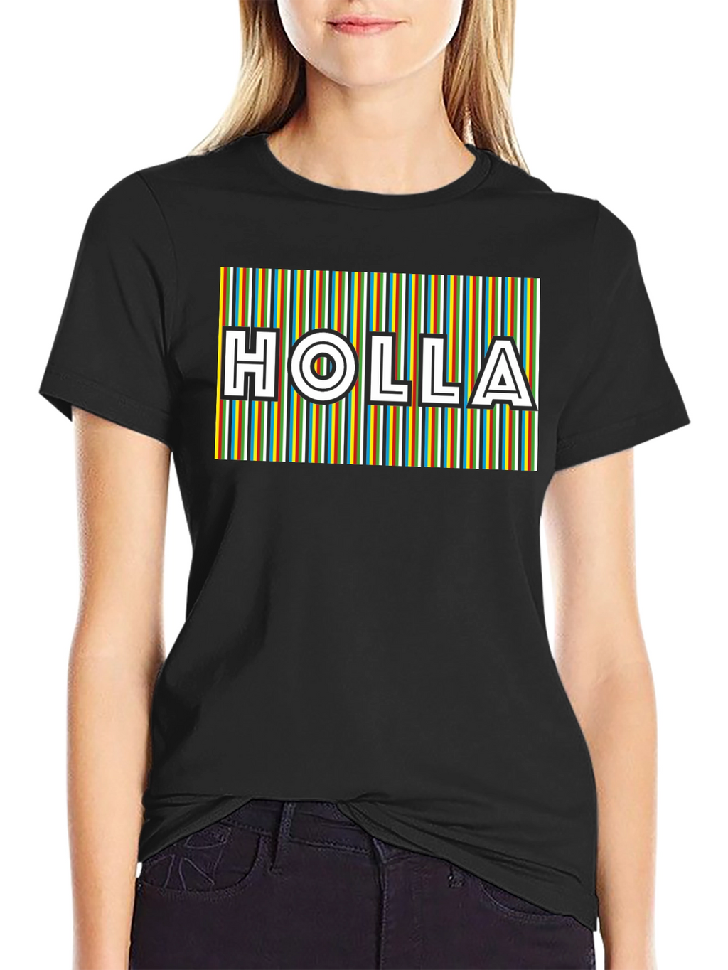 HOLLA Striped Graphic Tee - Mens Black T-Shirt
