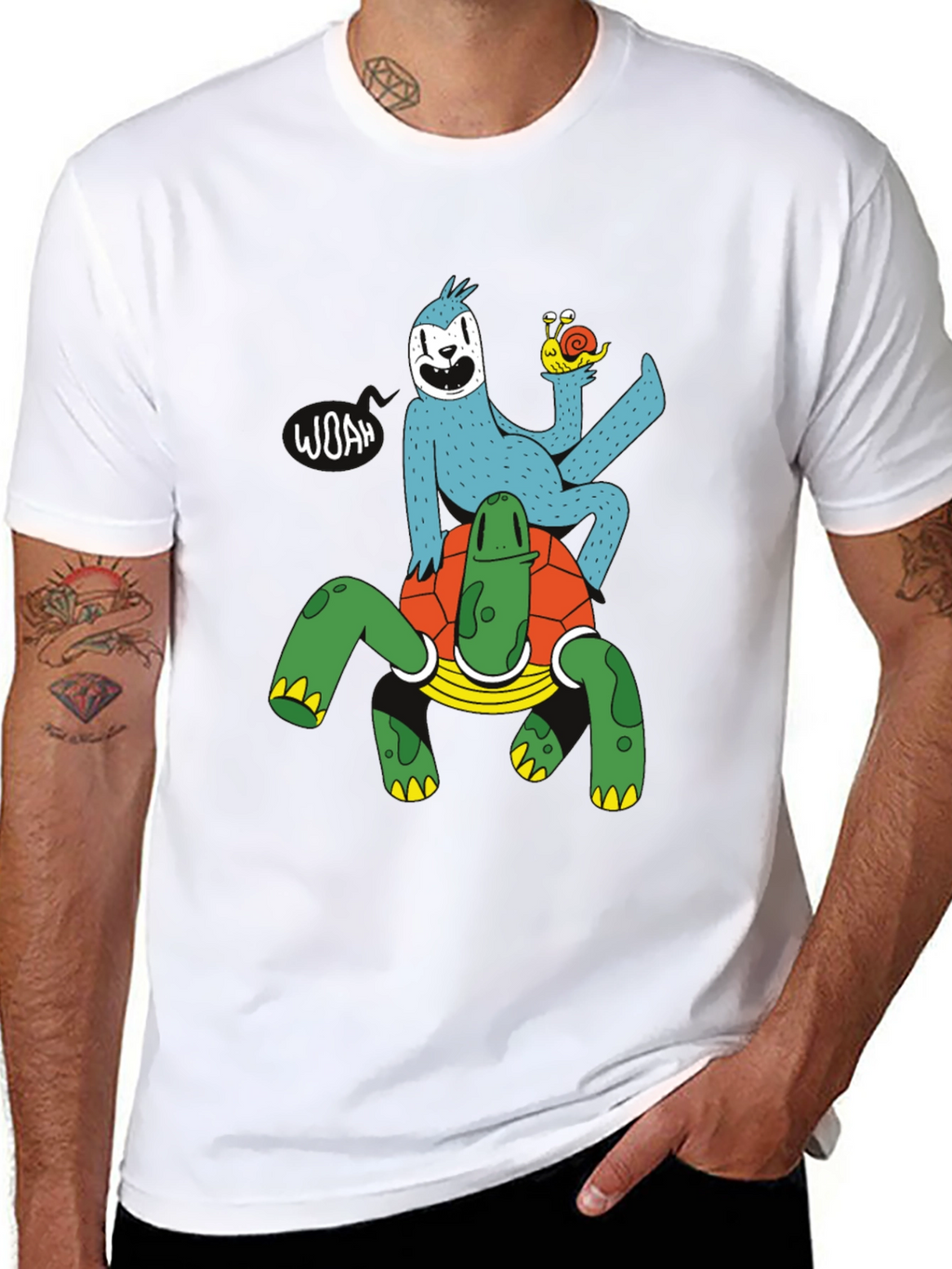 Sloth Riding Turtle Graphic T-Shirt