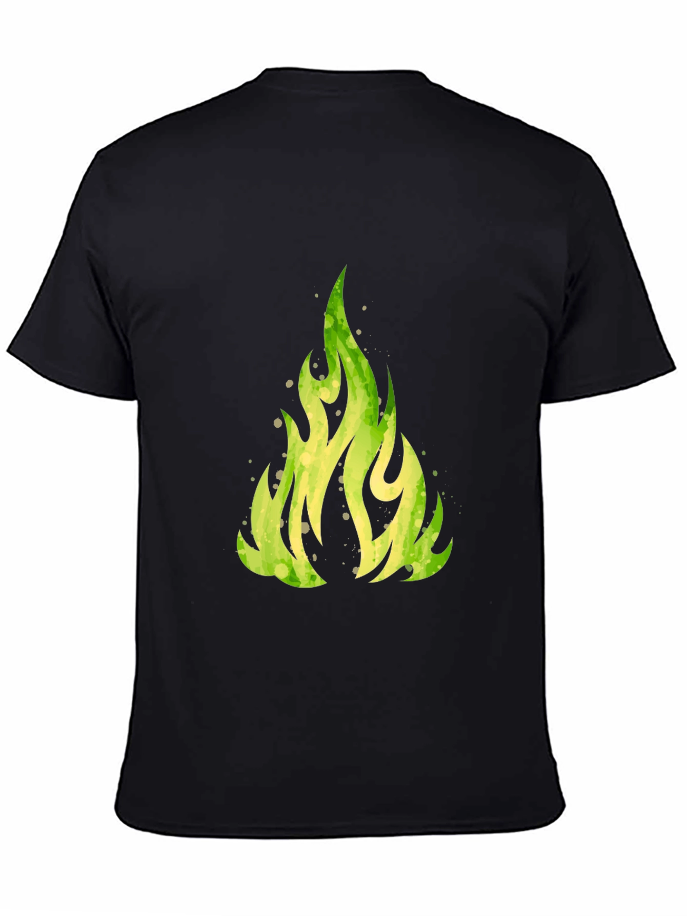 Green Flame Graphic Black T-Shirt