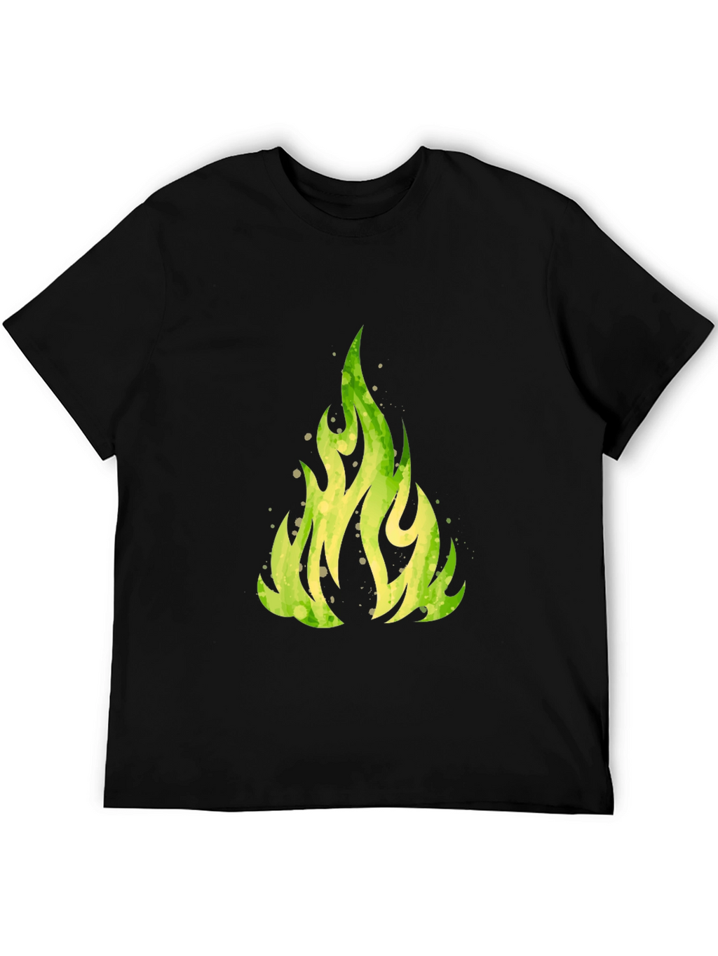 Green Flame Graphic Black T-Shirt