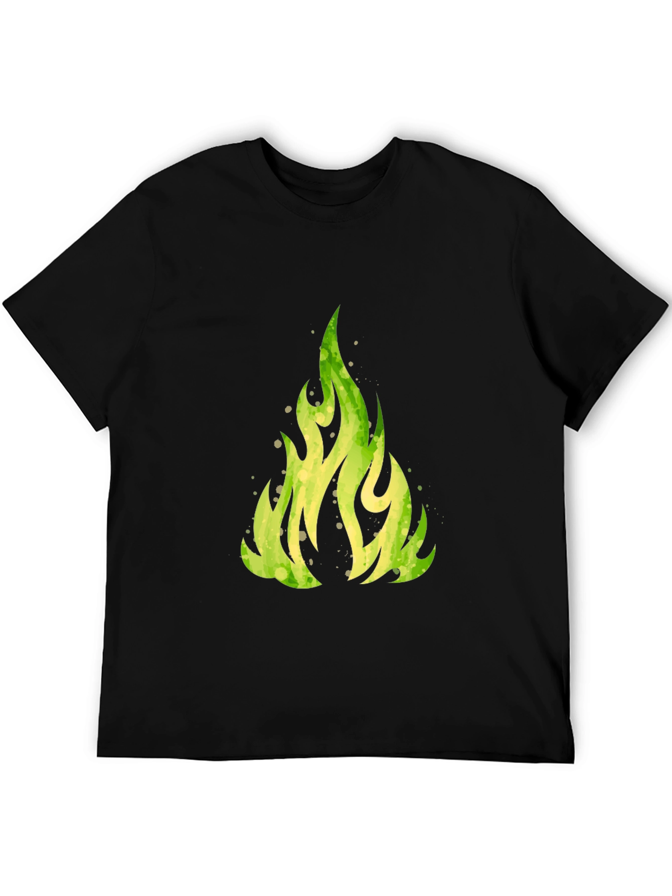 Green Flame Graphic Black T-Shirt