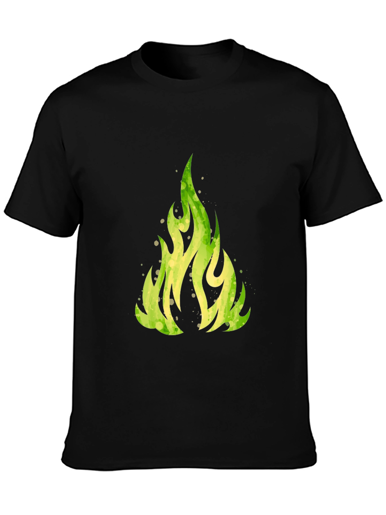 Green Flame Graphic Black T-Shirt