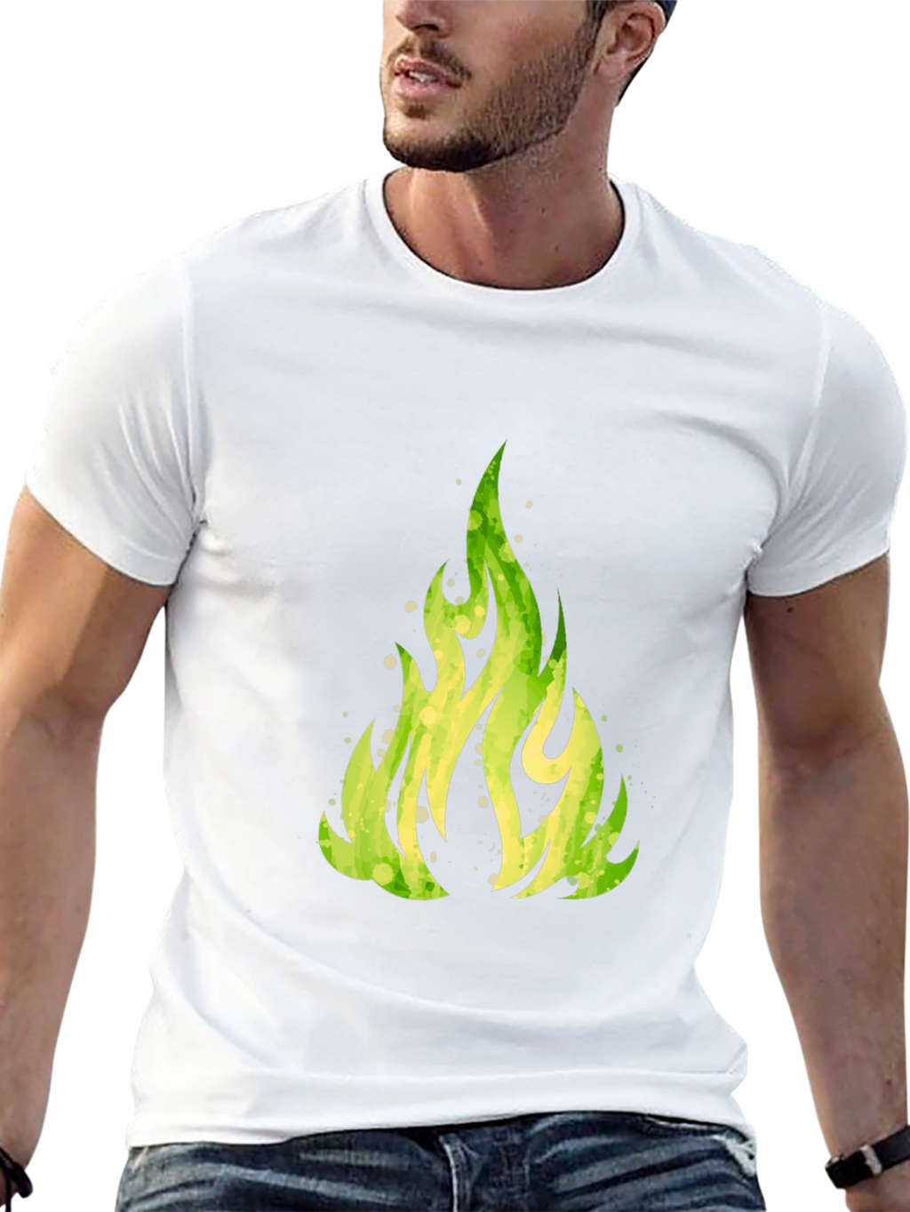 Green Flame Graphic Black T-Shirt